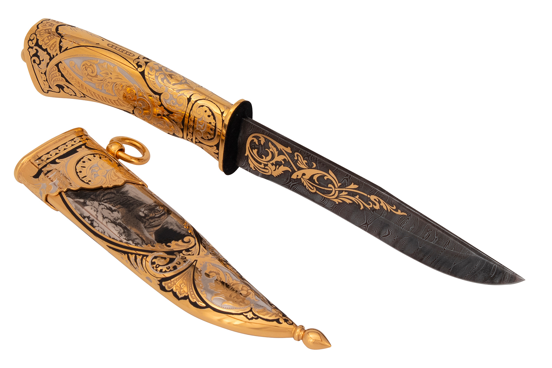 Нож ЦМ Тигр (Дамаск, Украшенная, Золочение)