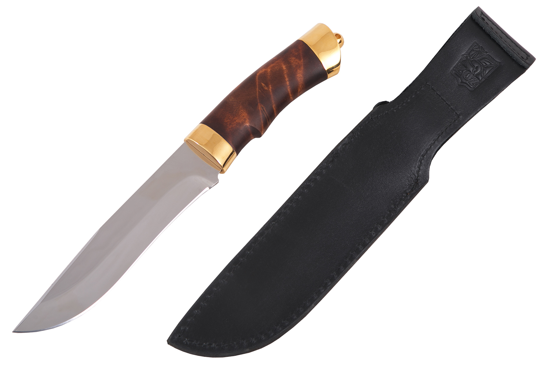 Нож Классический (40Х10С2М, Берёзовый кап, Латунь, Золочение)