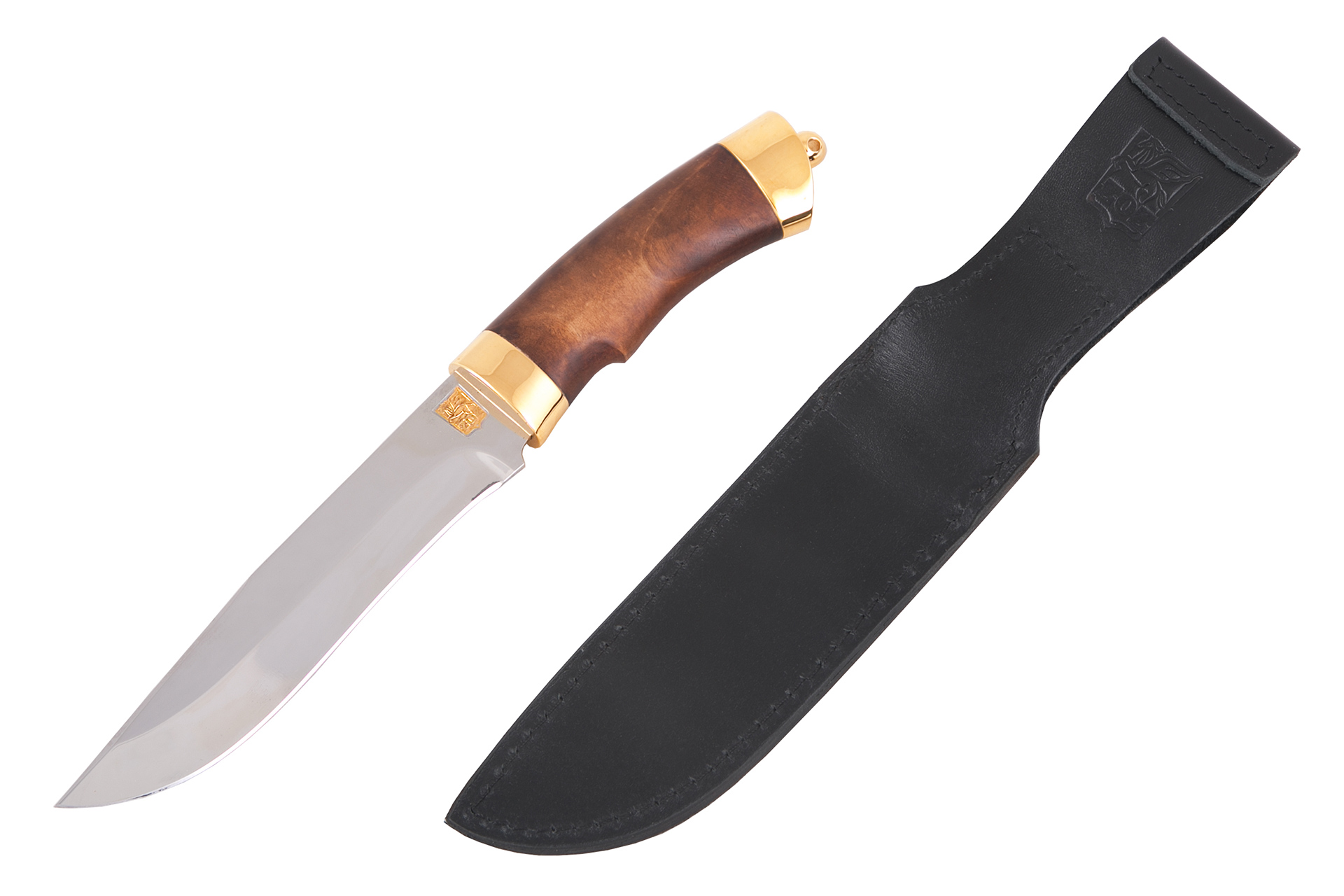 Нож Сокол (40Х10С2М, Берёзовый кап, Латунь, Золочение)