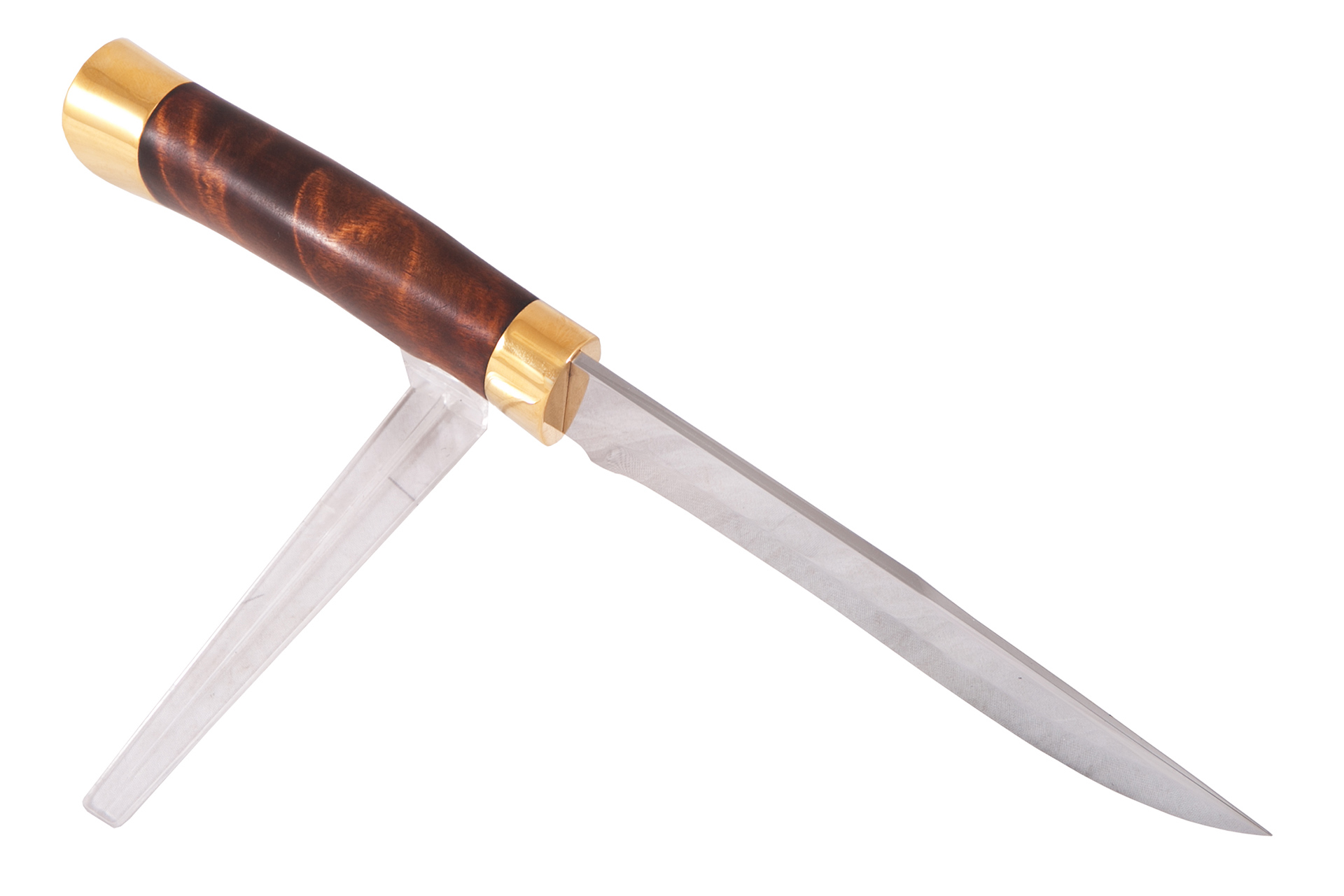 Нож Сокол (40Х10С2М, Берёзовый кап, Латунь, Золочение)