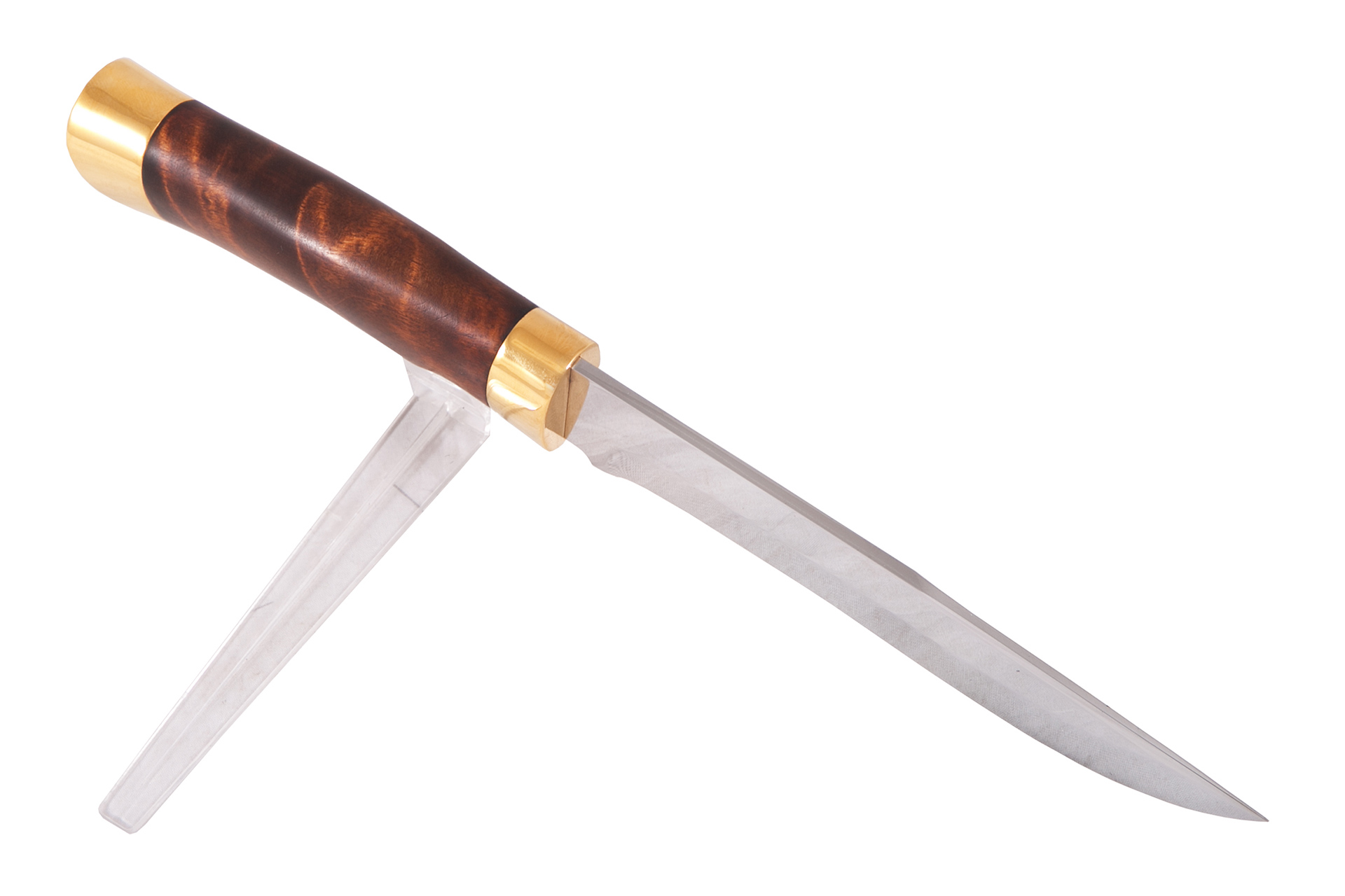Нож Волк (40Х10С2М, Берёзовый кап, Латунь, Золочение)