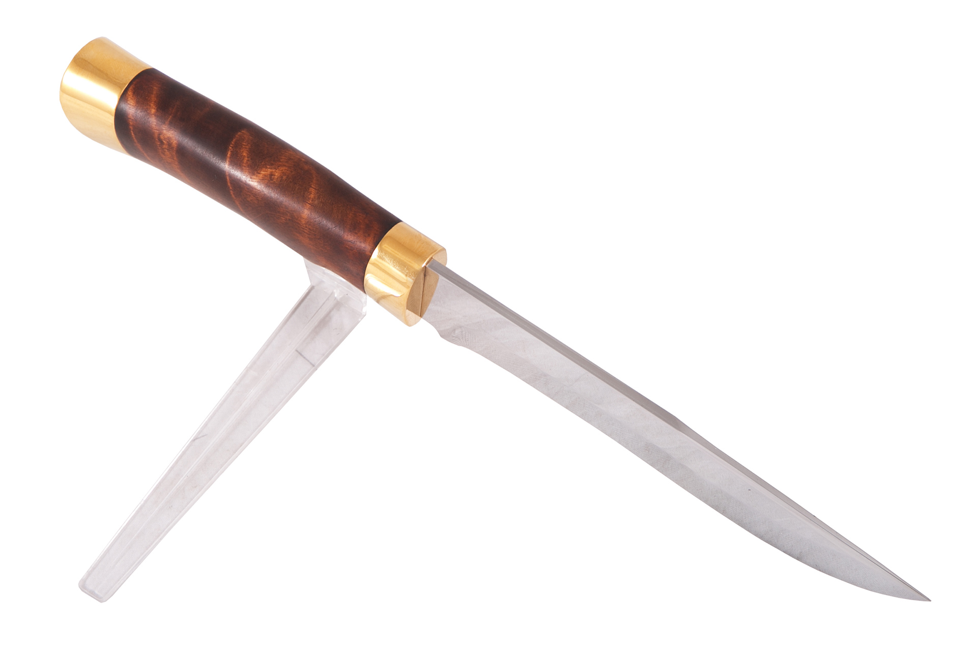 Нож Медведь (40Х10С2М, Берёзовый кап, Латунь, Золочение)