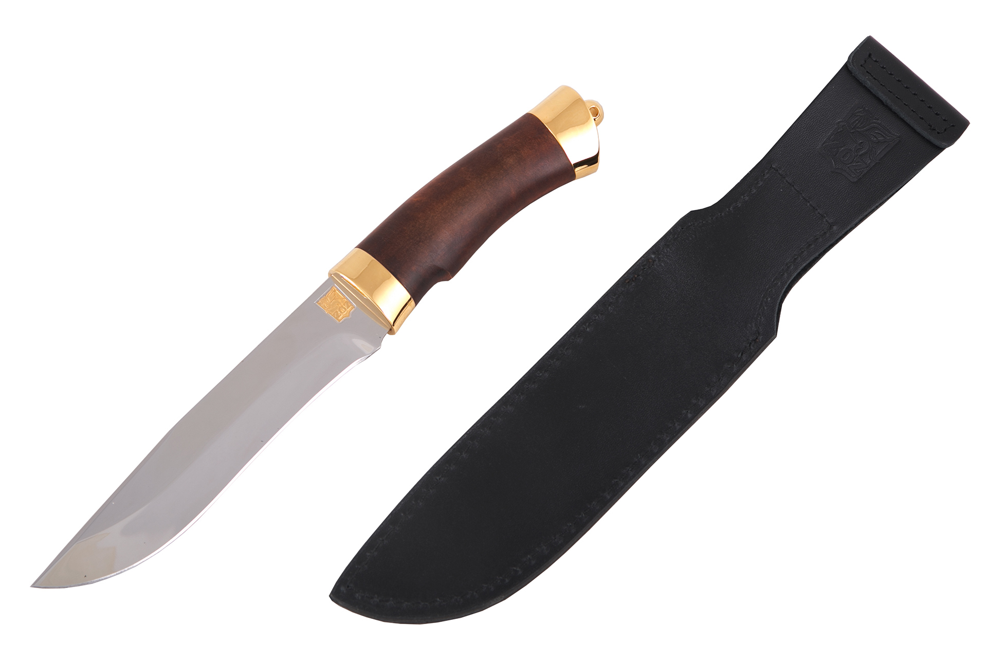 Нож Тигр (40Х10С2М, Берёзовый кап, Латунь, Золочение)