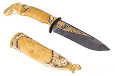 Авторский нож ЦМ Слон (Дамаск, Украшенная, Золочение)