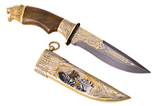 Нож ЦМ Львица (Дамаск, Украшенная, Золочение)