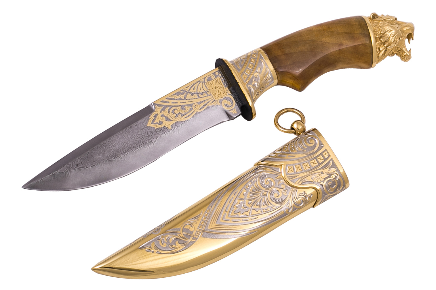 Нож ЦМ Львица (Дамаск, Украшенная, Золочение)