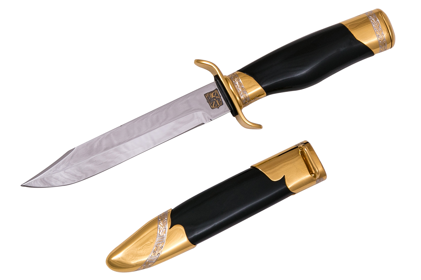 Нож разведчика НР-40 черный нож (40Х10С2М, Граб, Латунь, Золочение)