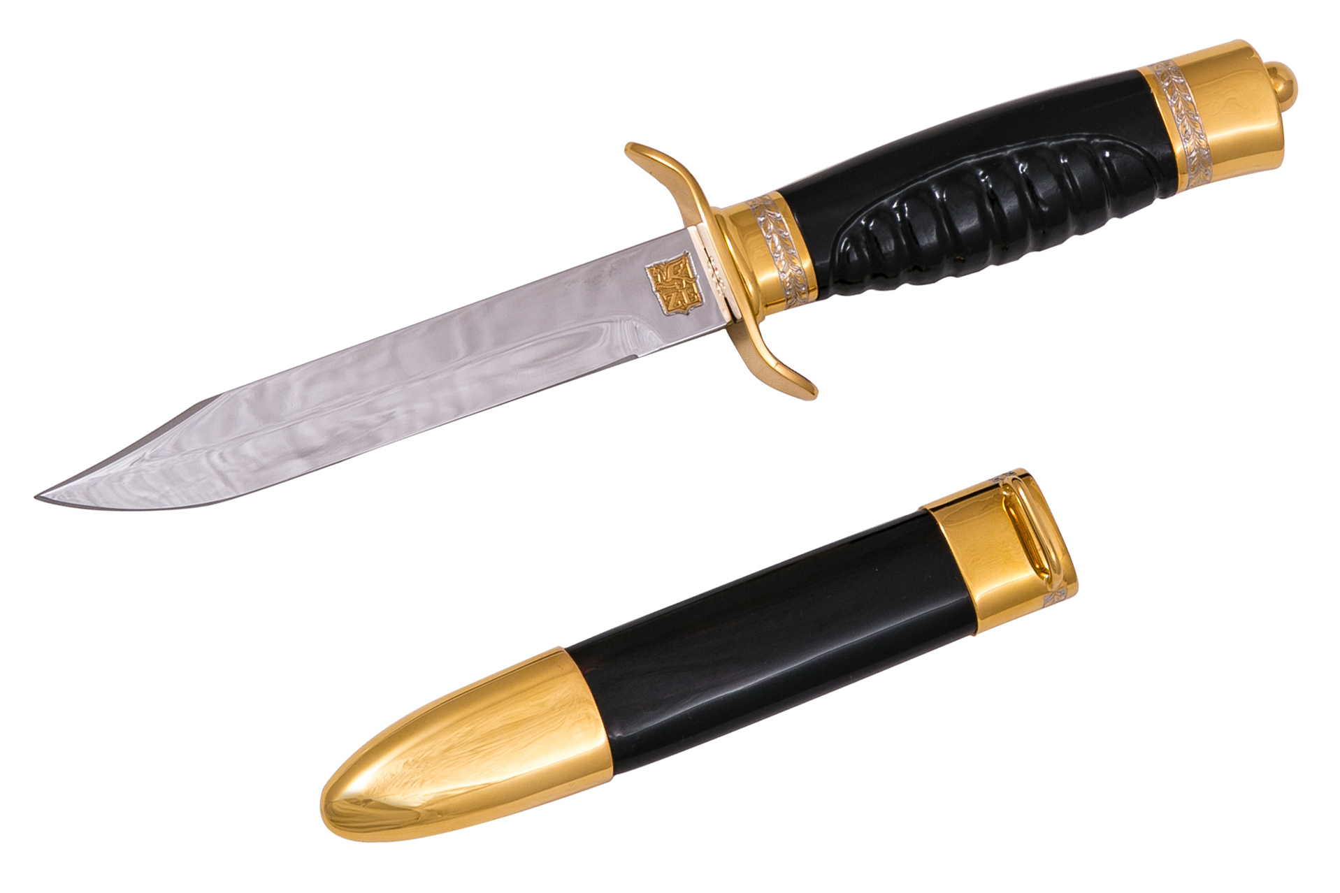 Нож разведчика НР-40 черный нож резной (40Х10С2М, Граб, Латунь, Золочение)