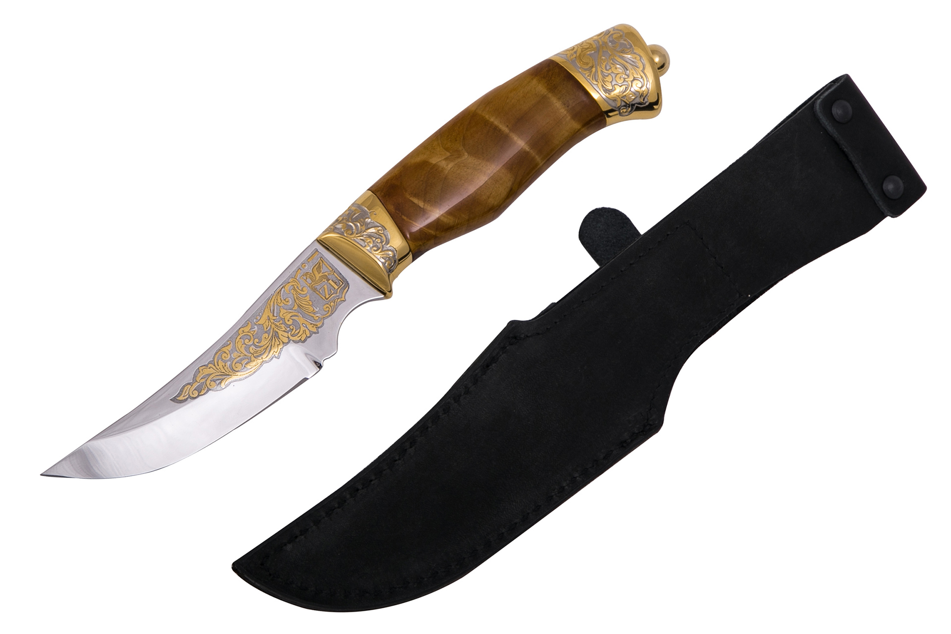 Нож Кизляр (40Х10С2М, Орех, Латунь, Золочение)