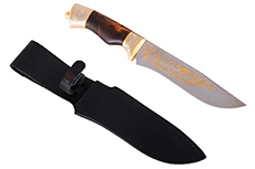 Нож Классический - Орнамент (40Х10С2М, Берёзовый кап, Латунь, Золочение)