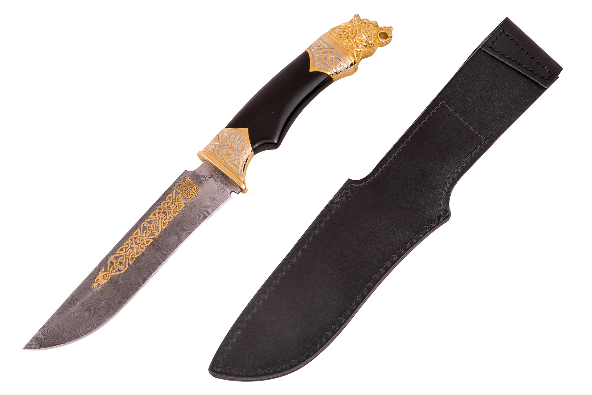 Нож Тигр Готический (Дамаск, Граб, Золочение)