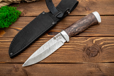 Ножи из дамаска ZDI-1016 купить в Екатеринбурге: Нож из дамасской стали Капрал (Дамаск ZDI-1016, Стабилизированный кап клёна, Алюминий)