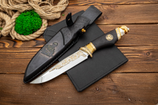 Ножи из стали 40Х10С2М (ЭИ-107) купить в Новокузнецке: Нож подарочный Армия России (40Х10С2М, Граб, Латунь, Литьё, Золочение клинка гарды и тыльника)