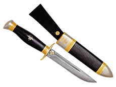 Финка НКВД купить в Волгограде: Нож подарочный Финка-2 ВДВ (Дамаск ZDI-1016, Граб, Латунь, Золочение)