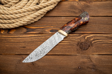 Ножи охотничьи купить в Рязани: Нож из дамасской стали АВ-104 (Дамаск ZDI-1016, Гибрид стаб. кап клена, Мокумэ-ганэ)