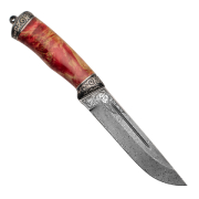 Ножи из дамаска ZDI-1016 купить в Екатеринбурге: Нож Бекас с сюжетом Маленький охотник (Дамаск ZDI-1016, Стабилизированный кап клёна)