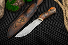 Ножи охотничьи купить в Рязани: Нож из дамасской стали АВ-104 (Дамаск ZDI-1016, Стабилизированная древесина, Мокумэ-ганэ)