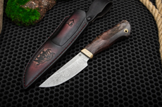 Ножи охотничьи купить в Рязани: Нож из дамасской стали АВ-202 (Дамаск ZDI-1016, Стабилизированная древесина, Мокумэ-ганэ)