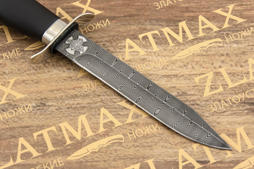 Нож Офицерский (Дамаск, Орех + полимерное покрытие, Металлический)