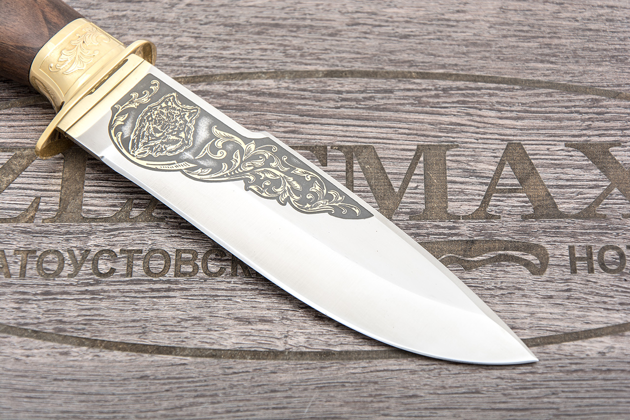 Нож Горностай-1 (100Х13М, Орех, Металлический, Литье Волк)