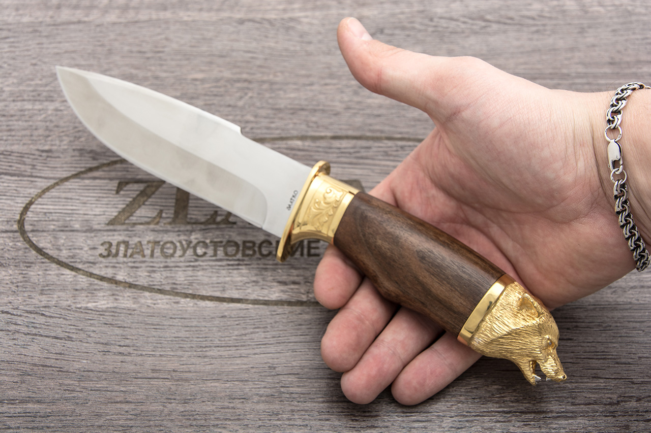 Нож Горностай-1 (100Х13М, Орех, Металлический, Литье Волк)