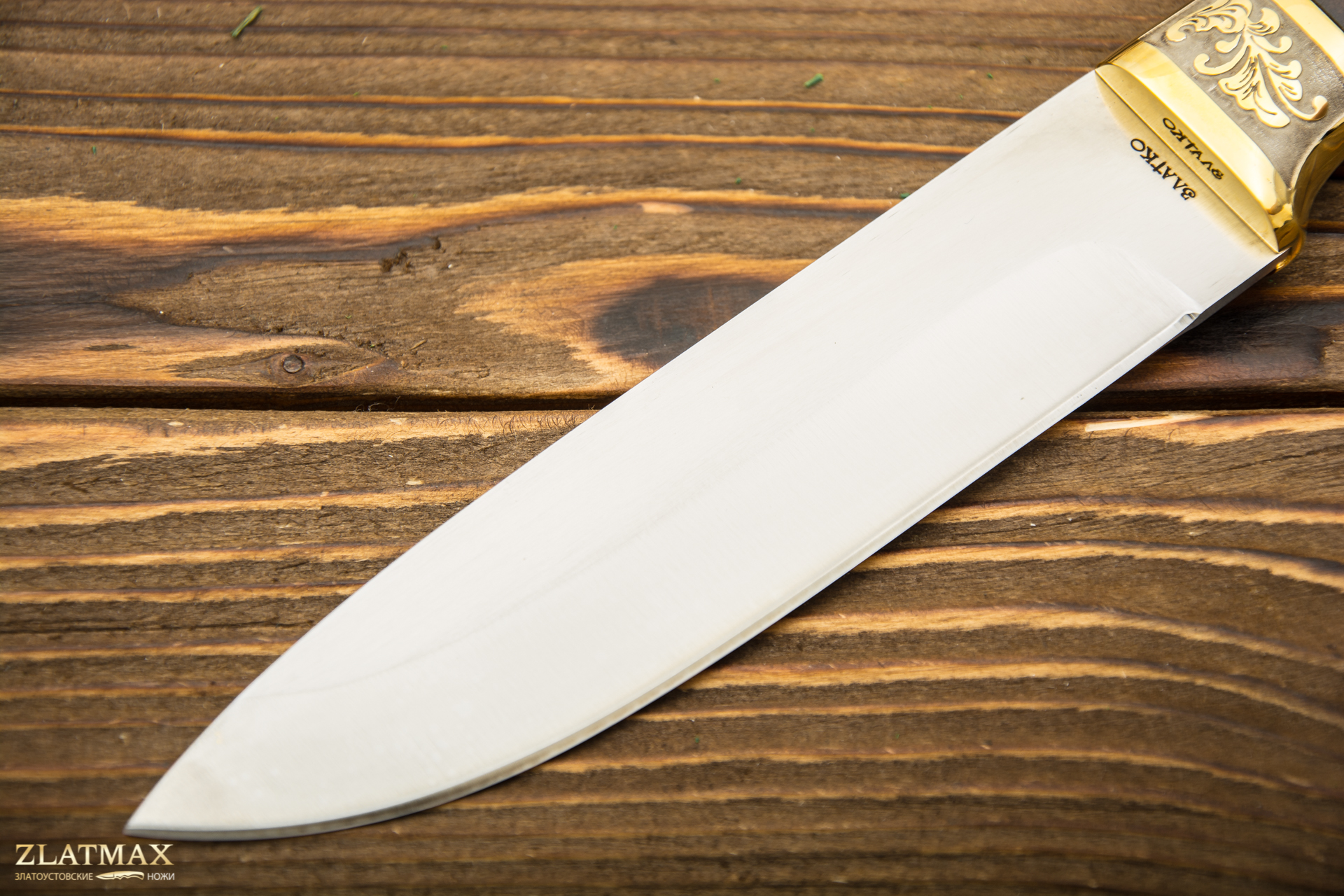 Нож Пума (100Х13М, Берёзовый кап, Металлический, Золочение клинка гарды и тыльника)