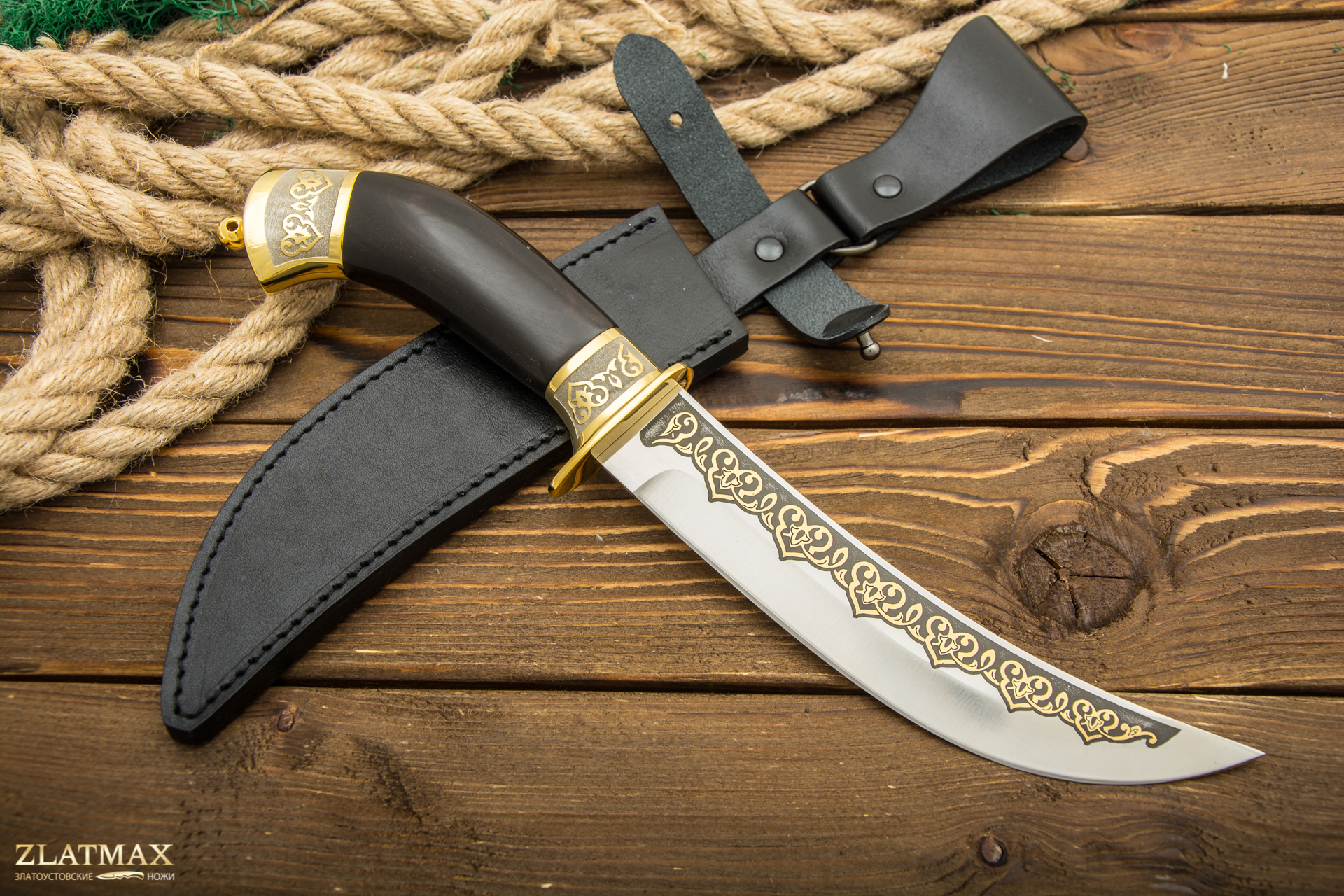 Нож Батыр (100Х13М, Граб, Металлический, Золочение клинка гарды и тыльника)