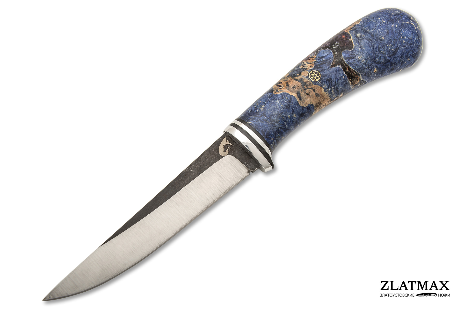 Нож Кержак (Х12МФ, Стабилизированный кап клёна Синий, Алюминий) фото-01