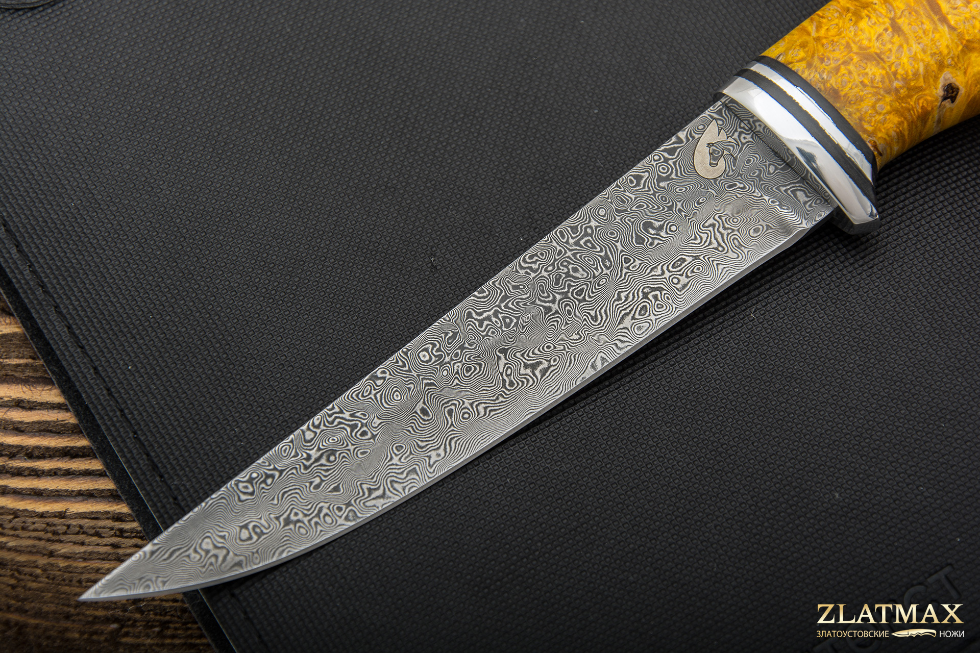 Нож Кержак-2 (Дамаск ZD-0803, Стабилизированный кап клёна, Алюминий)