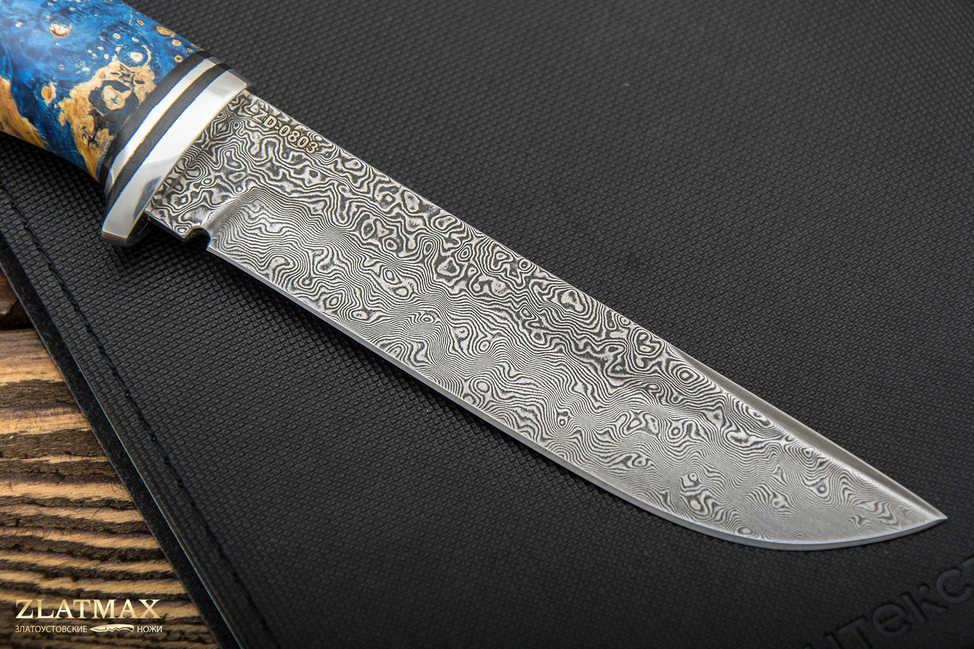 Нож Вукху (Дамаск ZD-0803, Стабилизированный кап клёна, Алюминий)