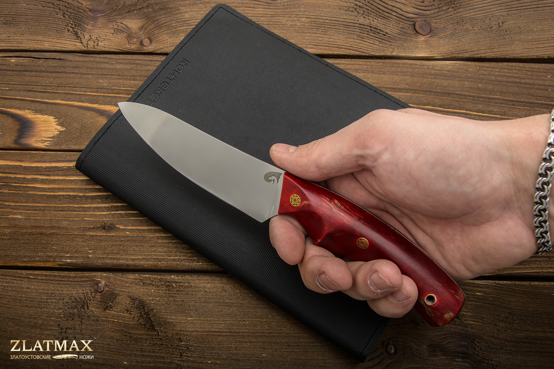 Нож Куркуль (AUS10Co, Накладки стабилизированный кап клёна)