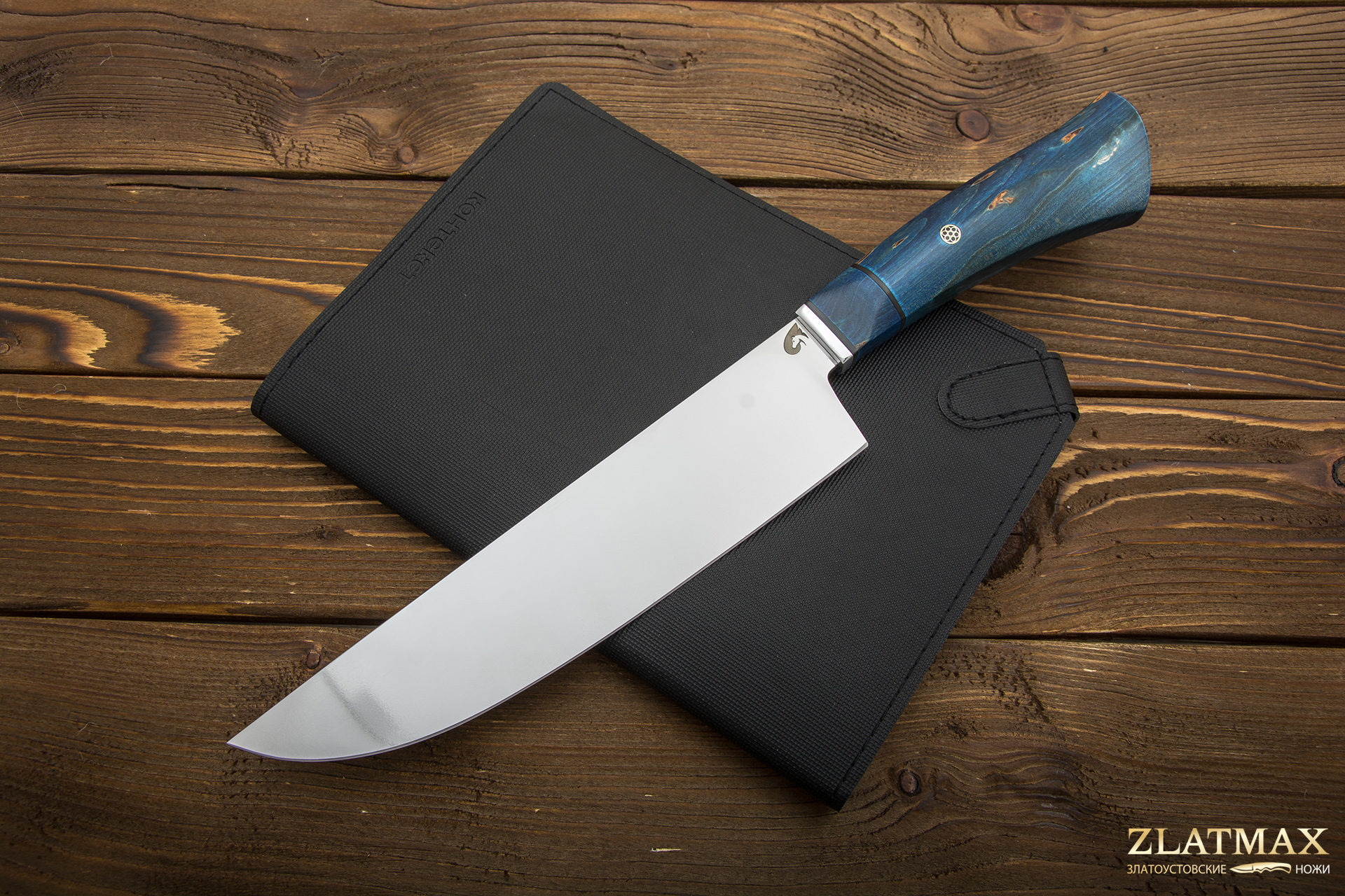 Кухонный нож Шеф (AUS10Co, Стабилизированная карельская береза, Алюминий)