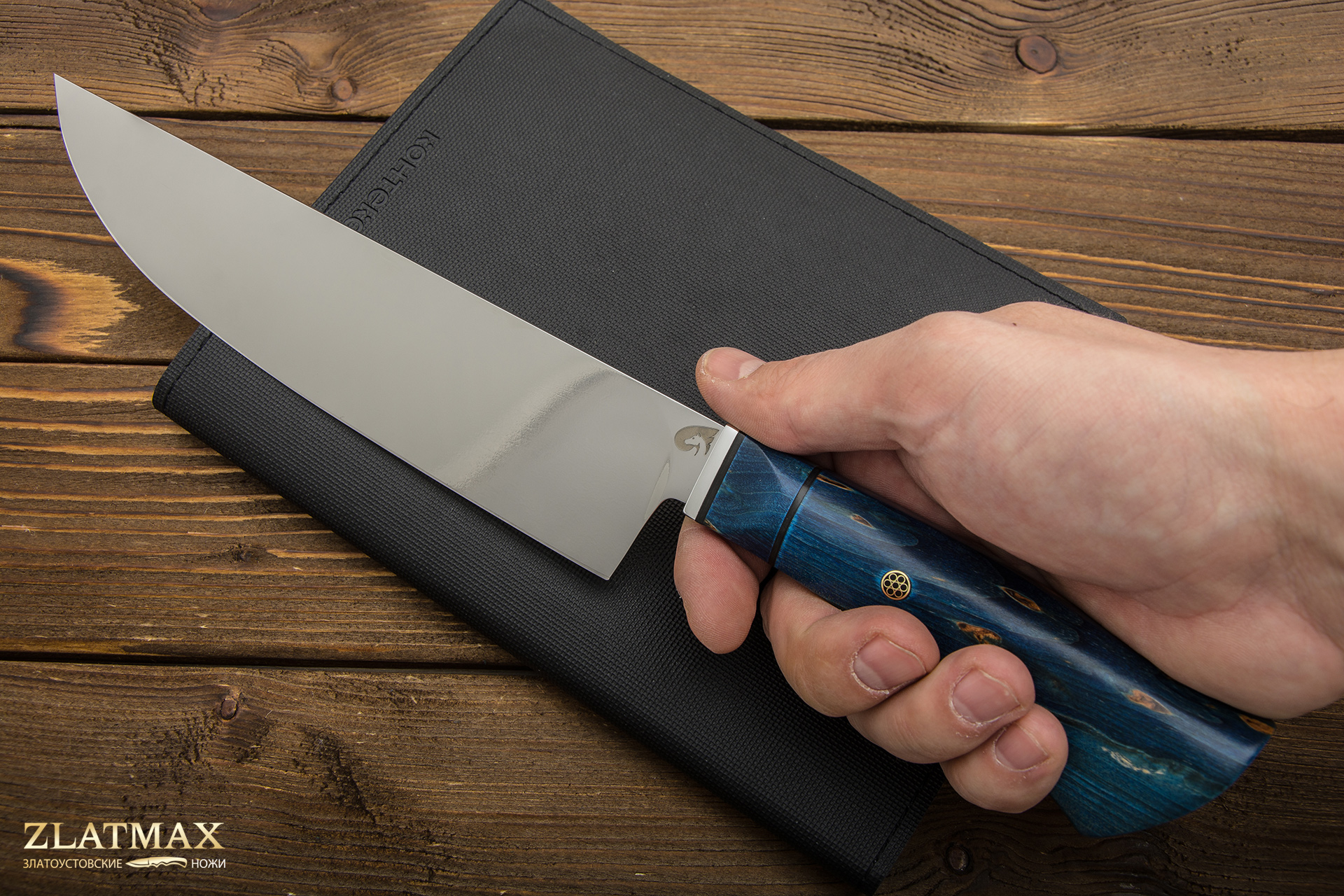 Кухонный нож Шеф (AUS10Co, Стабилизированная карельская береза, Алюминий)