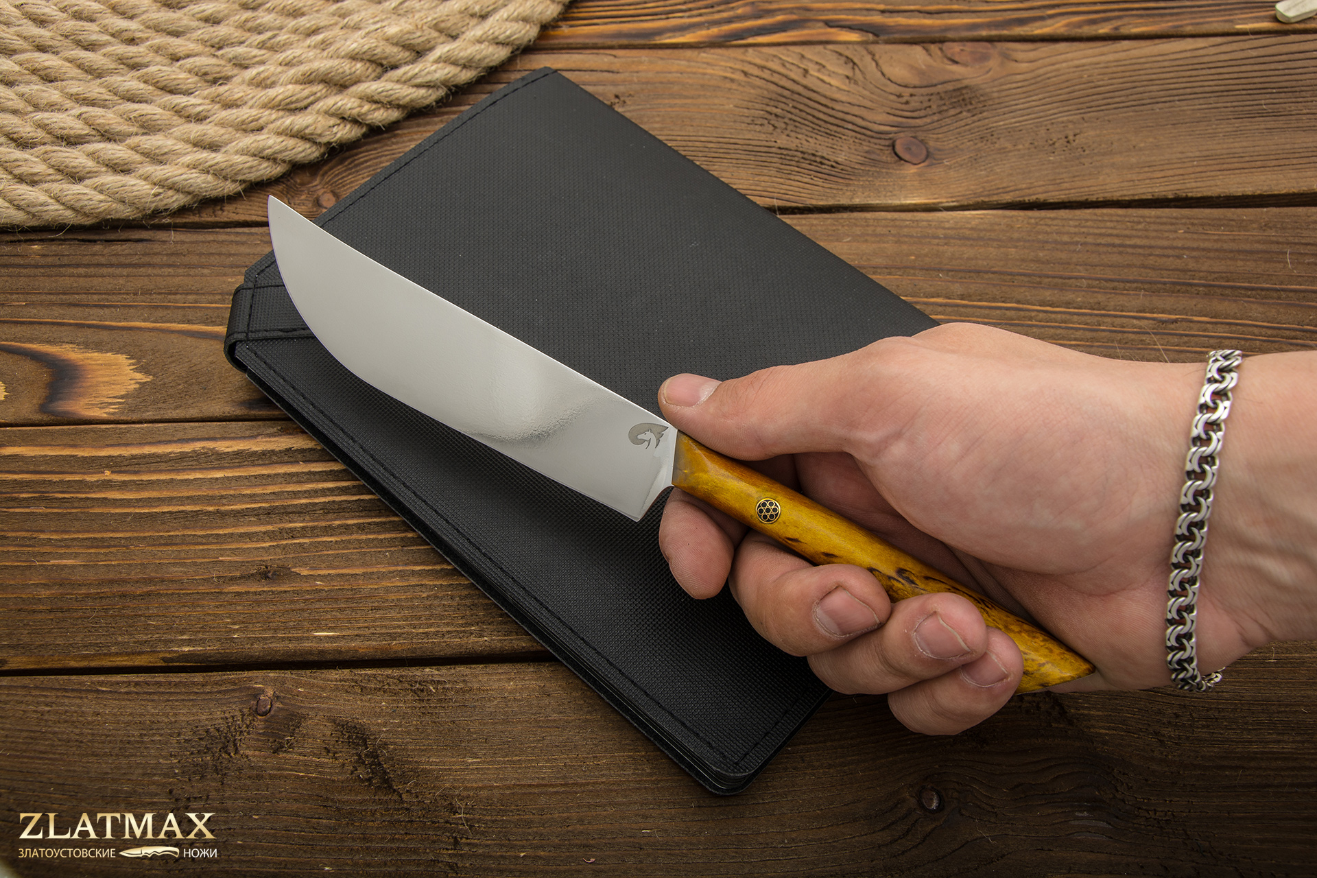 Нож Пчак-М (Х12МФ, Накладки стабилизированная карельская береза желтая)