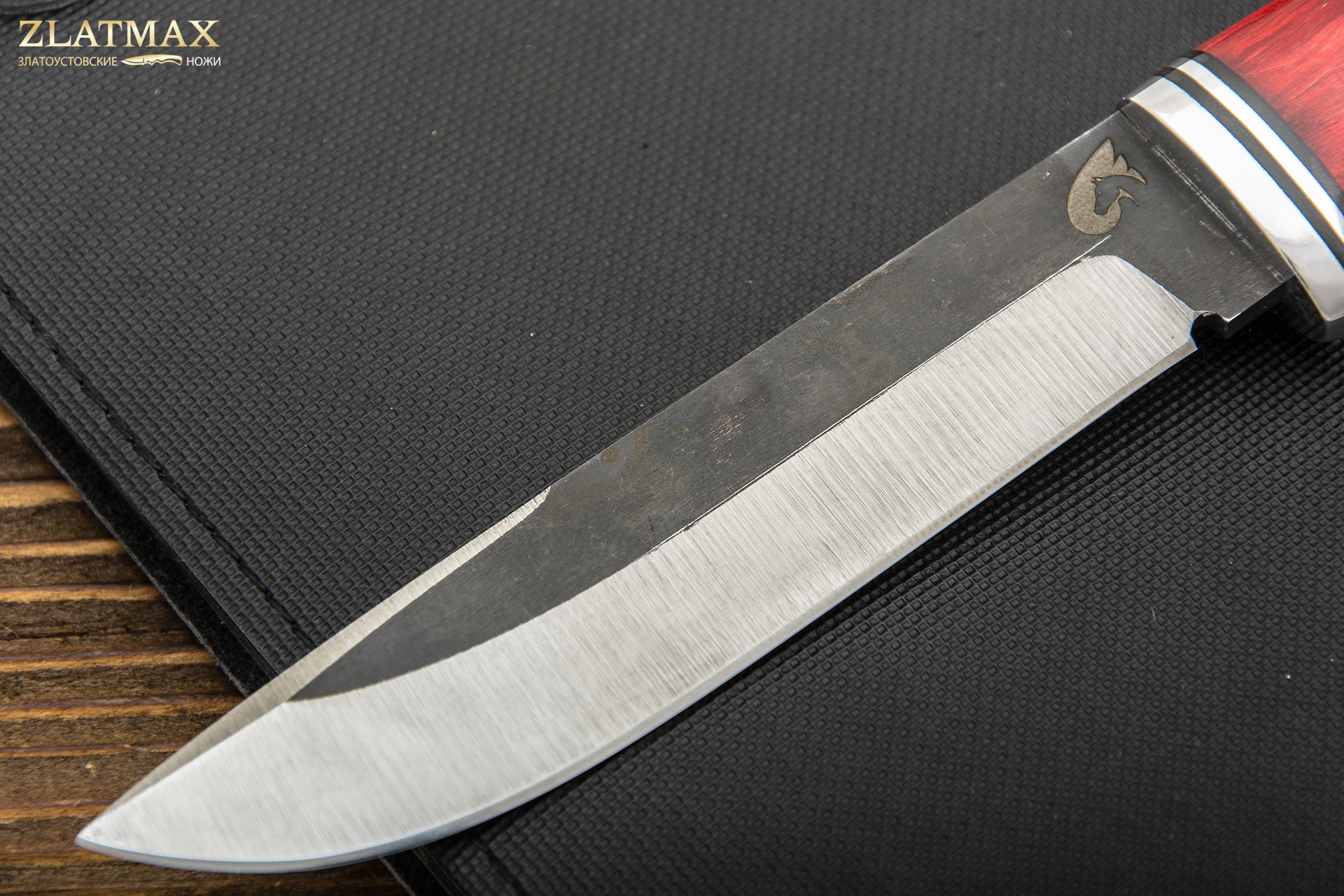 Нож Вукху (Х12МФ, Стабилизированная карельская береза, Алюминий, Сатинирование клинка)