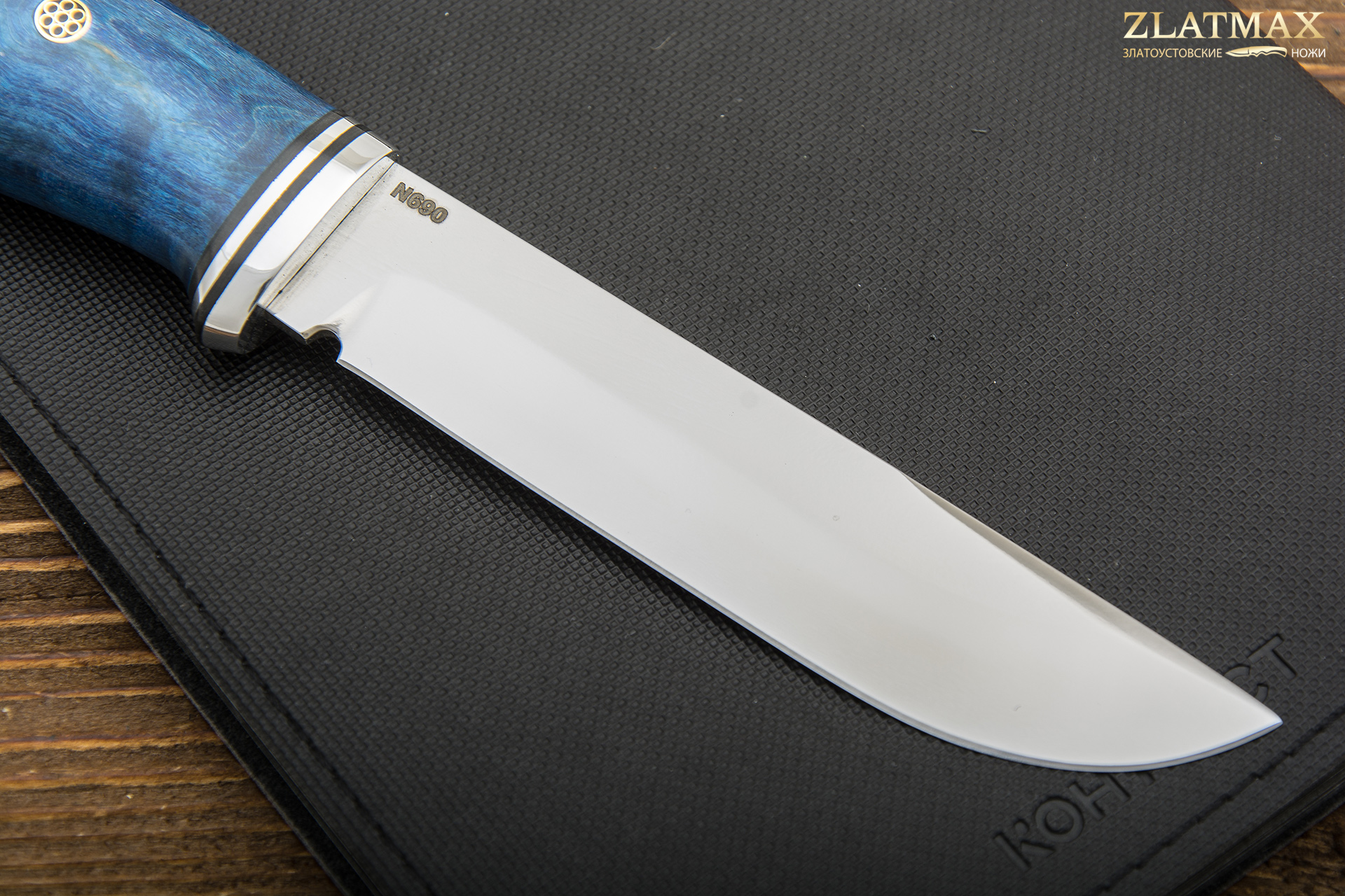 Нож Вукху (Х12МФ, Стабилизированная карельская береза, Алюминий, Полировка клинка)