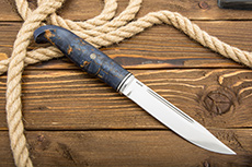 Нож Финка Юсси (Х12МФ, Стабилизированный кап клёна Синий, Алюминий)