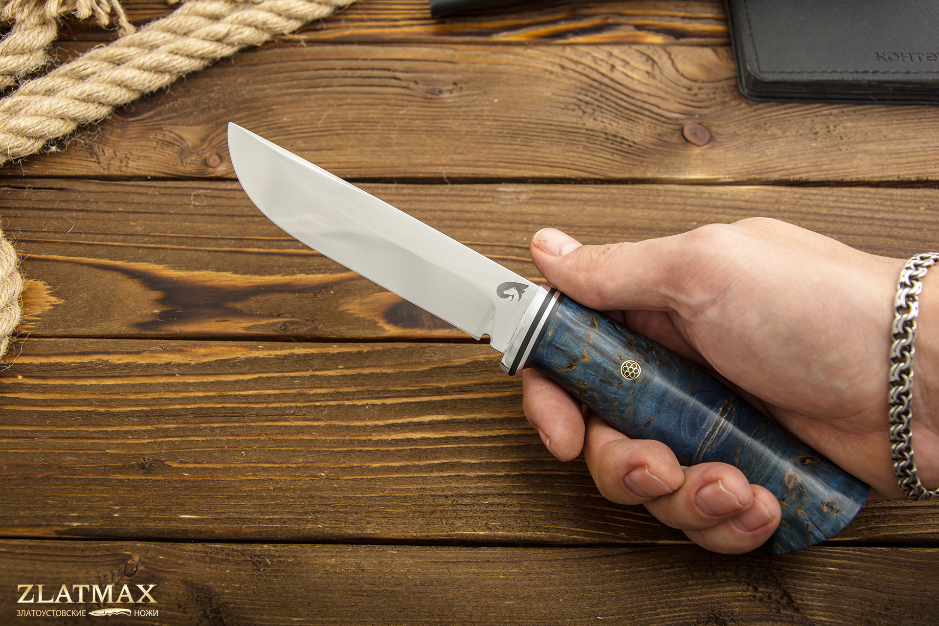 Нож Вукху (AUS10Co, Стабилизированная карельская береза, Алюминий)