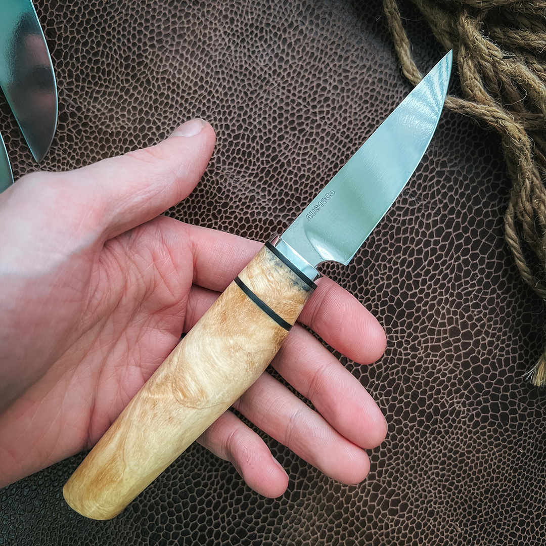 Ножи «Кухонная четверка №1» (AUS10Co, Стабилизированная карельская береза, Алюминий)