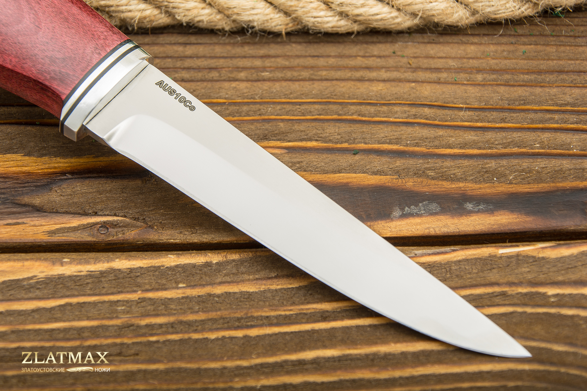Нож Кержак (AUS10Co, Стабилизированная карельская береза, Алюминий)