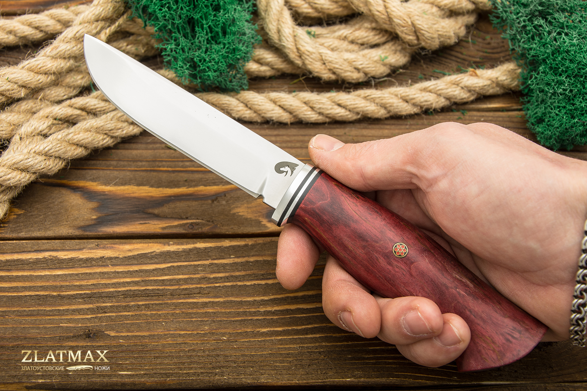 Нож Вукху (Х12МФ, Стабилизированная древесина, Алюминий, Полировка клинка)
