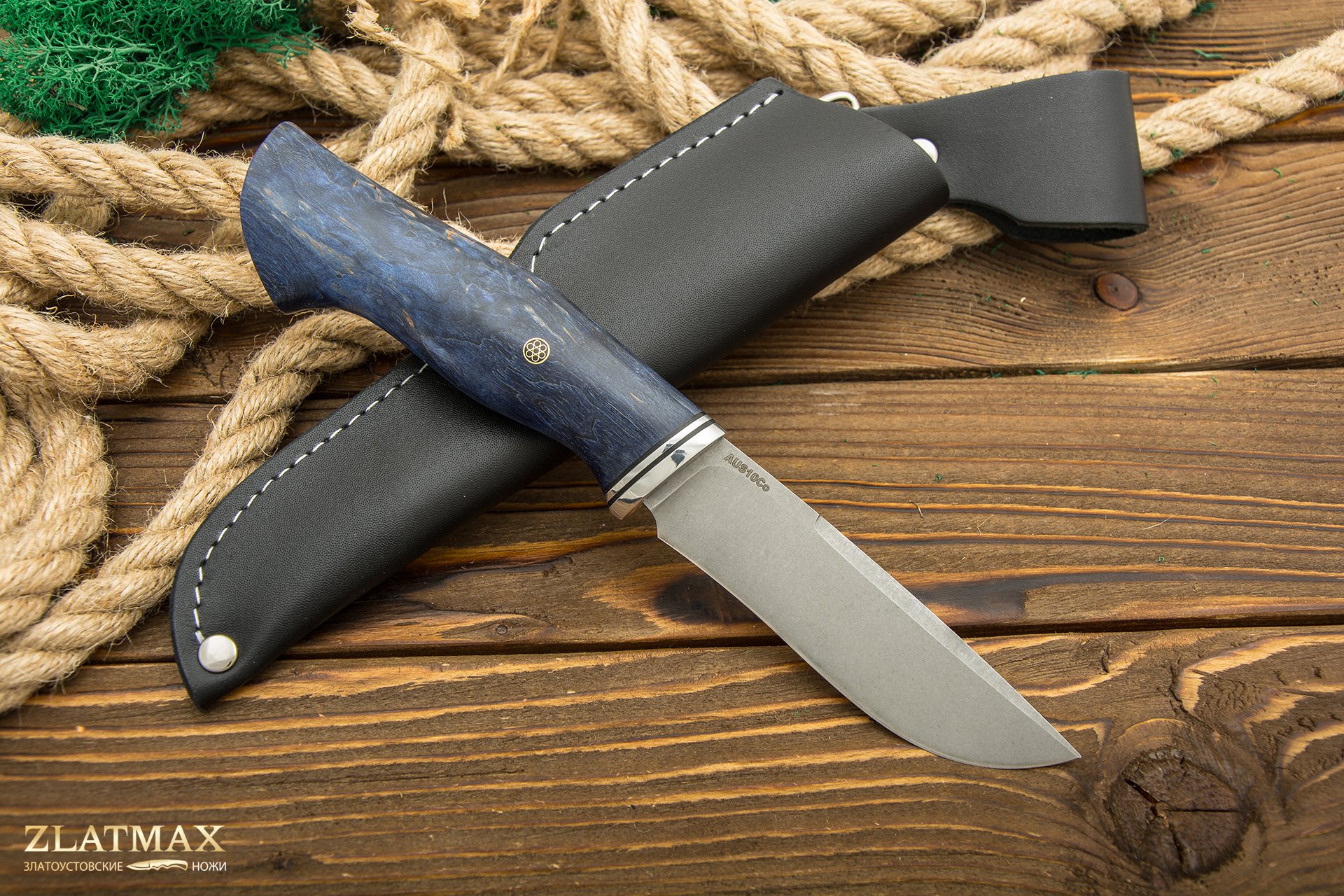 Нож Элой (AUS10Co, Стабилизированная карельская береза, Алюминий, Обработка клинка Stonewash)