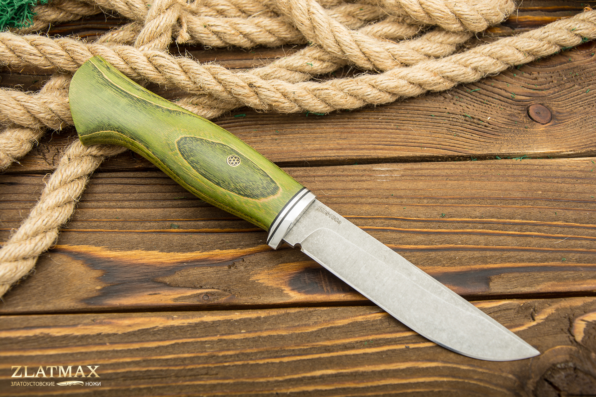 Нож Вукху (AUS10Co, Стабилизированная древесина, Алюминий, Обработка клинка Stonewash)