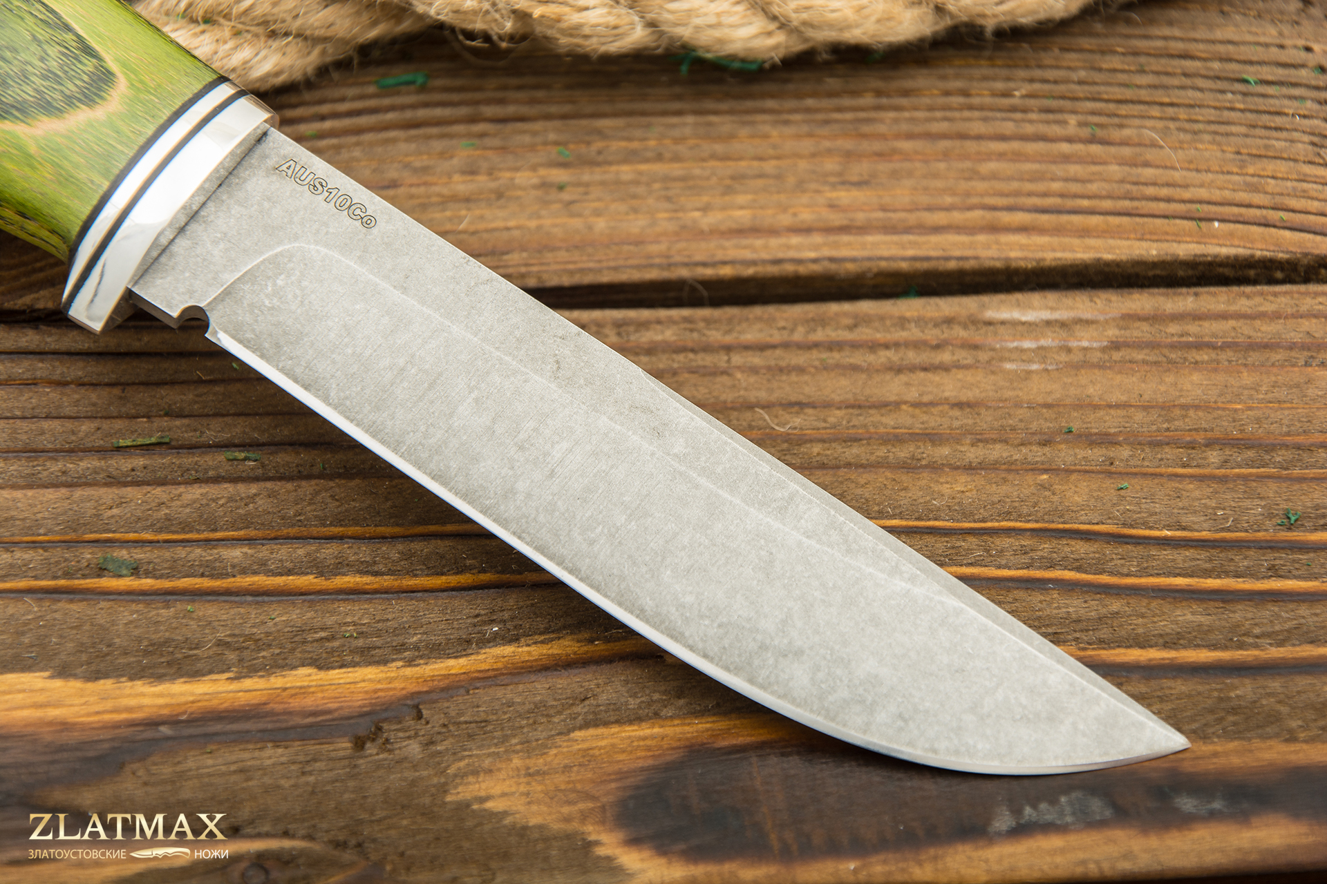 Нож Вукху (AUS10Co, Стабилизированная древесина, Алюминий, Обработка клинка Stonewash)