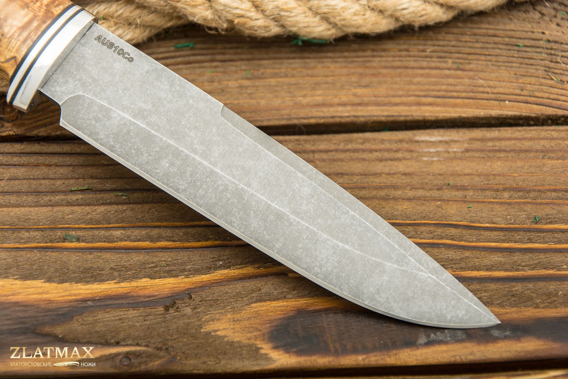 Нож Орикс (AUS10Co, Карельская берёза, Алюминий, Обработка клинка Stonewash)