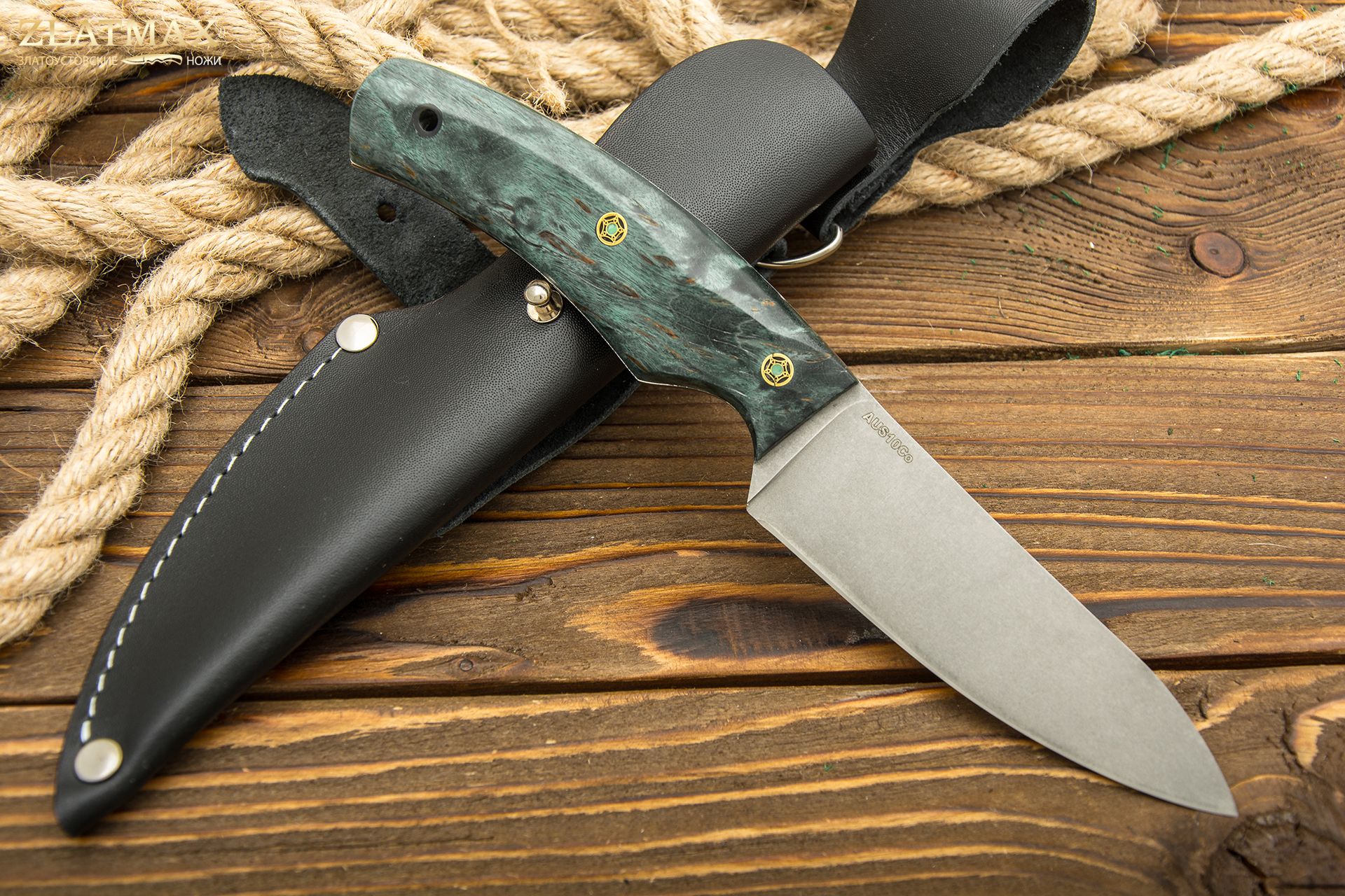 Нож Куркуль (AUS10Co, Накладки стабилизированная карельская береза, Обработка клинка Stonewash)