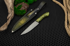 Разделочные ножи: Нож Киалим с формованными ножнами (AUS10Co, Накладки стабилизированная карельская береза, Обработка клинка Stonewash)