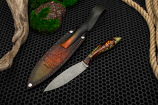 Разделочные ножи: Нож Канадец с формованными ножнами 2 (AUS10Co, Гибрид стаб. кап клена, Обработка клинка Stonewash)