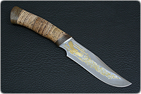 Нож Багира (40Х10С2М (ЭИ-107), Наборная береста, Текстолит, Золочение рисунка на клинке)