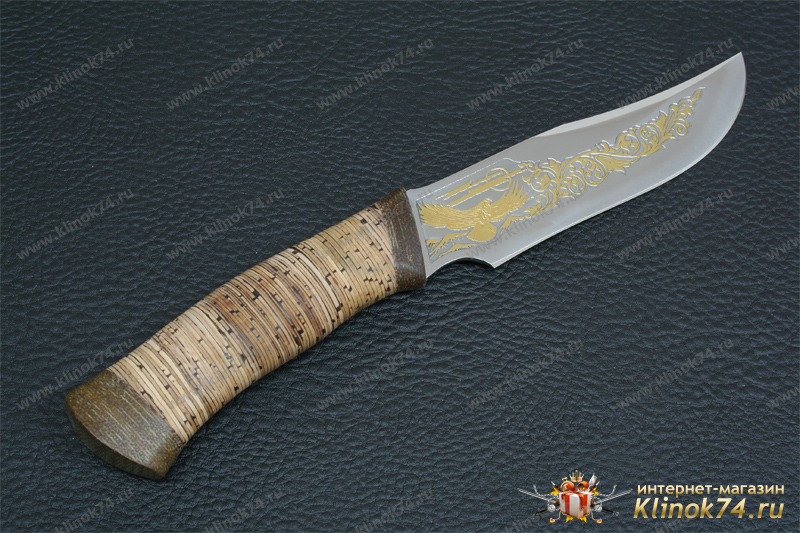 Нож Багира (40Х10С2М, Наборная береста, Текстолит, Золочение рисунка на клинке)